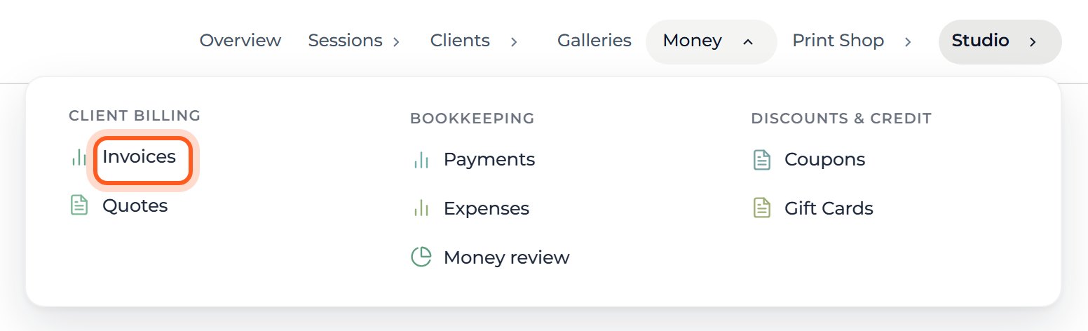 Press Invoices in the menu that opens.