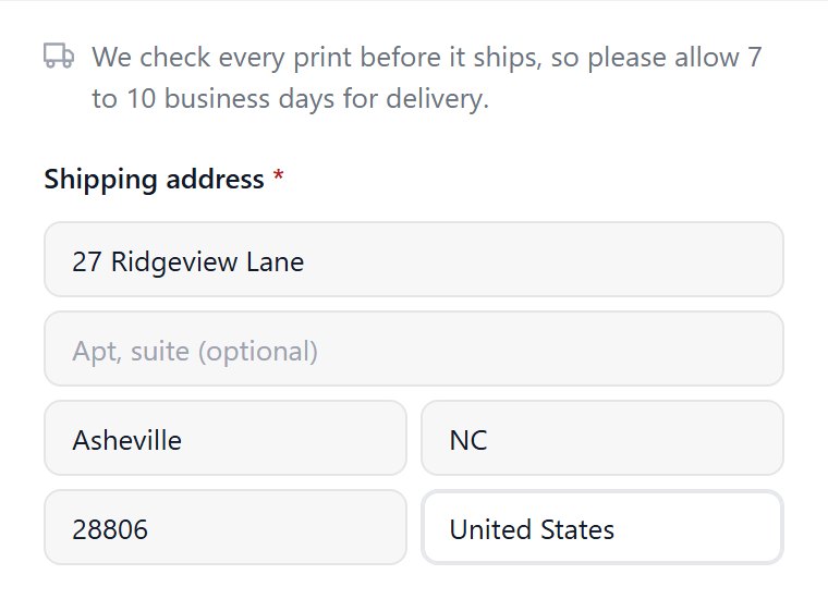 She types her shipping address.