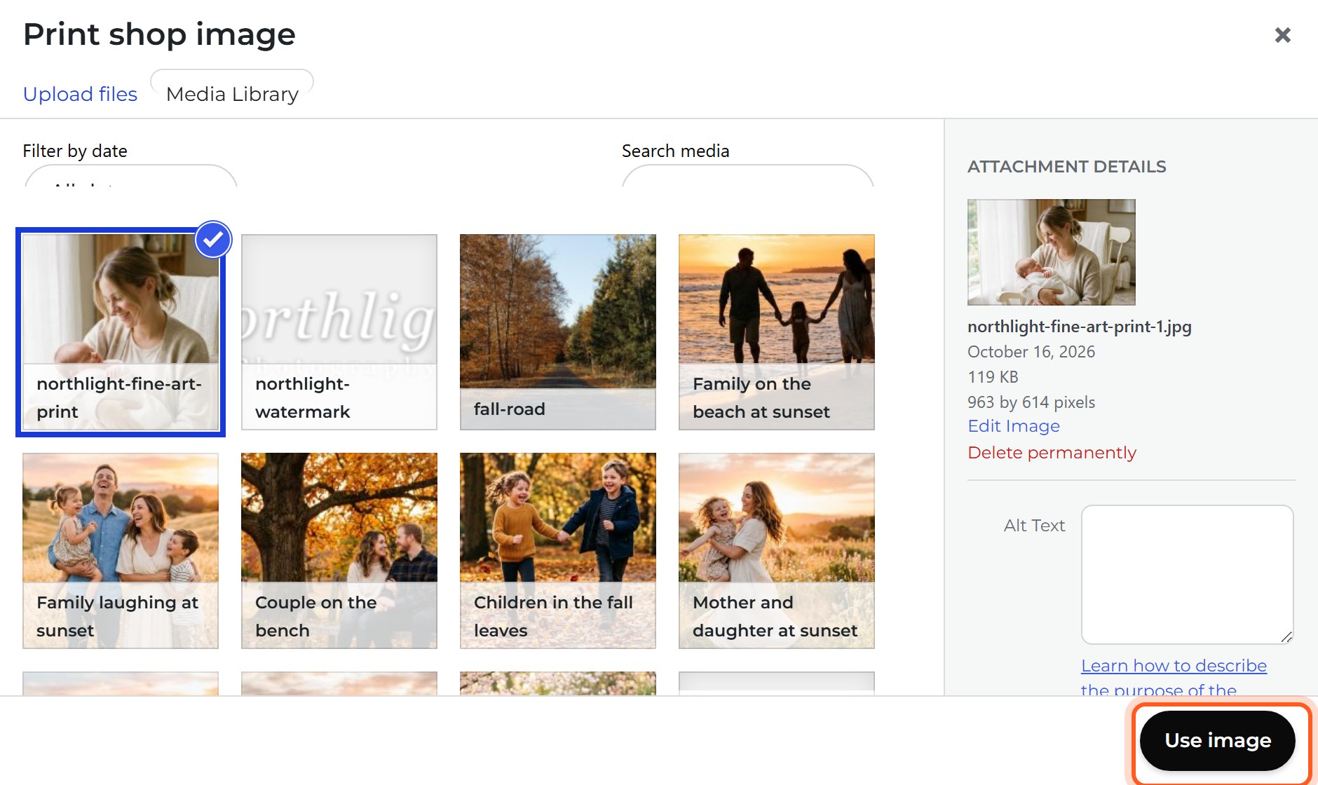 Press Add image, choose a photo that shows your prints, then press Use image.