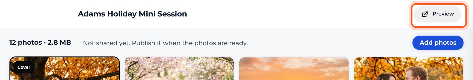 Press Preview at the top right. Your client's view opens in a new tab.