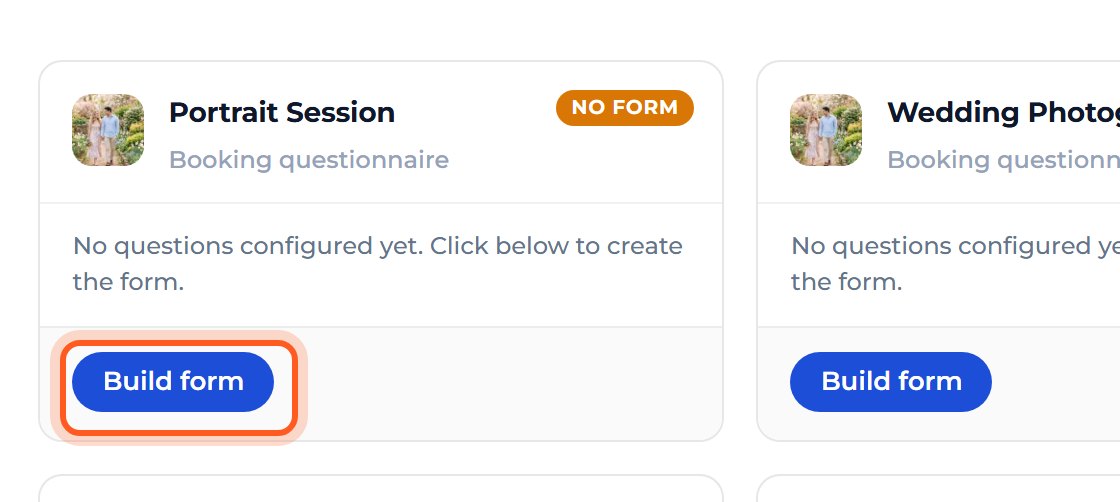 Press Build form on the Portrait Session card.