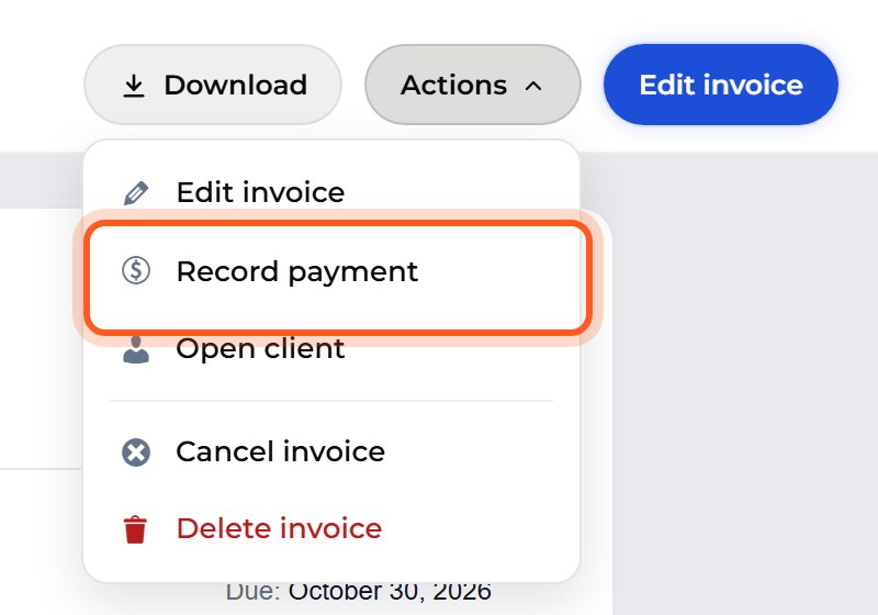 Choose Record payment. A box opens.