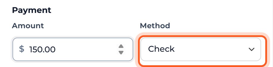 Under Method, choose how they paid, such as Check.