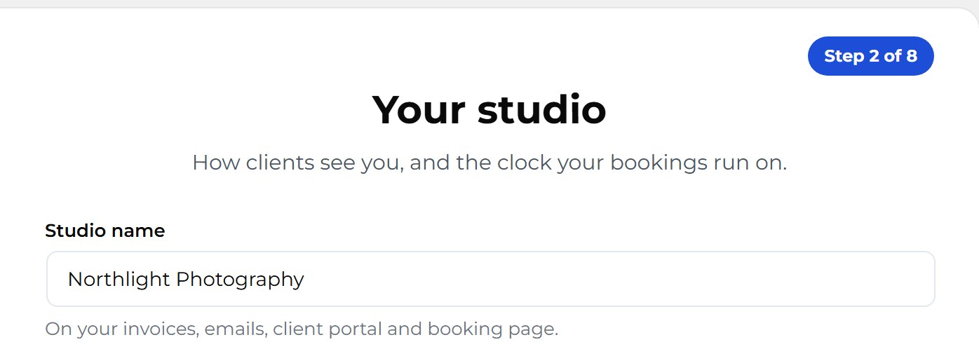 Check Studio name. Mankai fills it in from your site title. Northlight uses Northlight Photography.