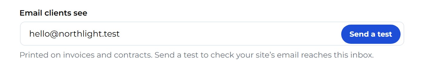 Type the address clients should write to in Email clients see. Northlight uses hello@northlight.test.
