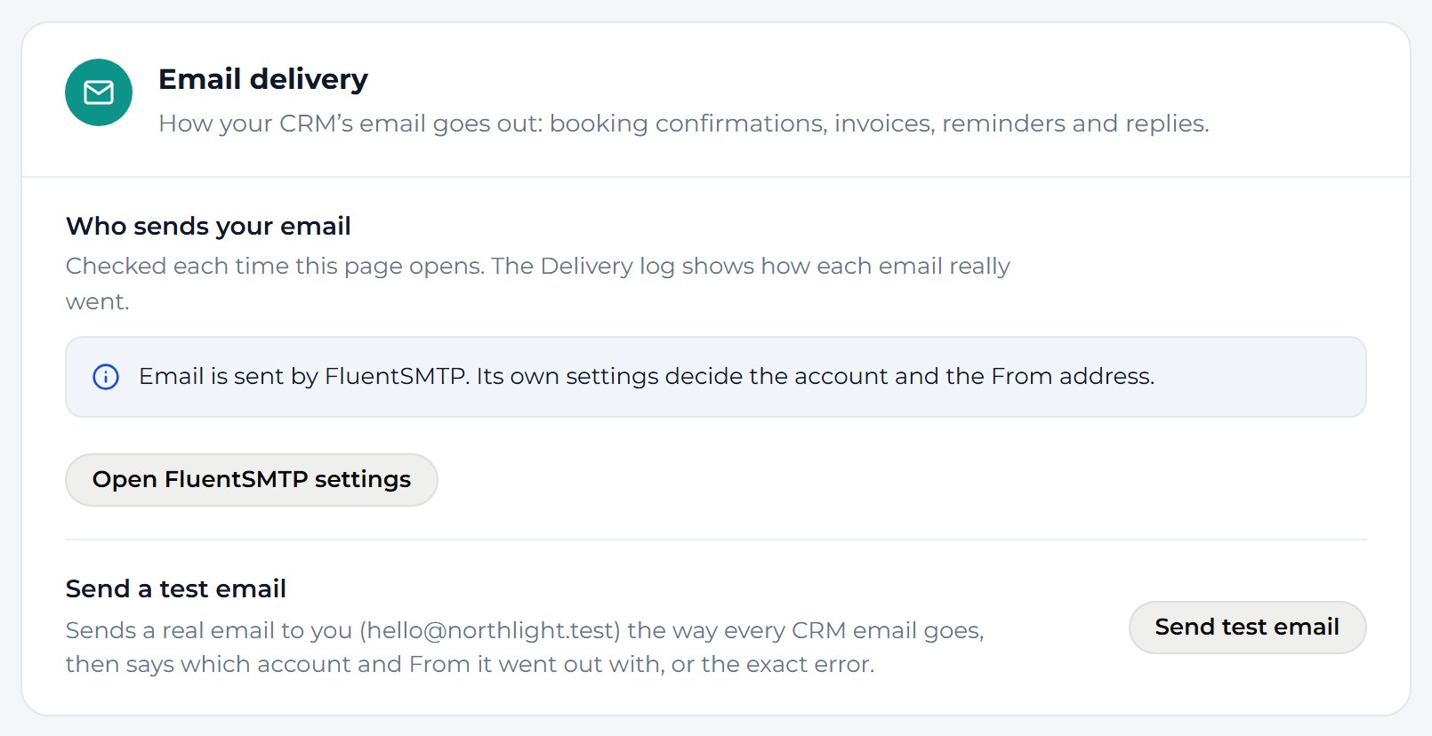 Under Who sends your email, check that it says FluentSMTP sends your email.
