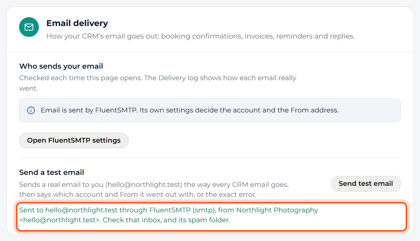 Read the green message under the button. It names the address it sent to and the account it used.