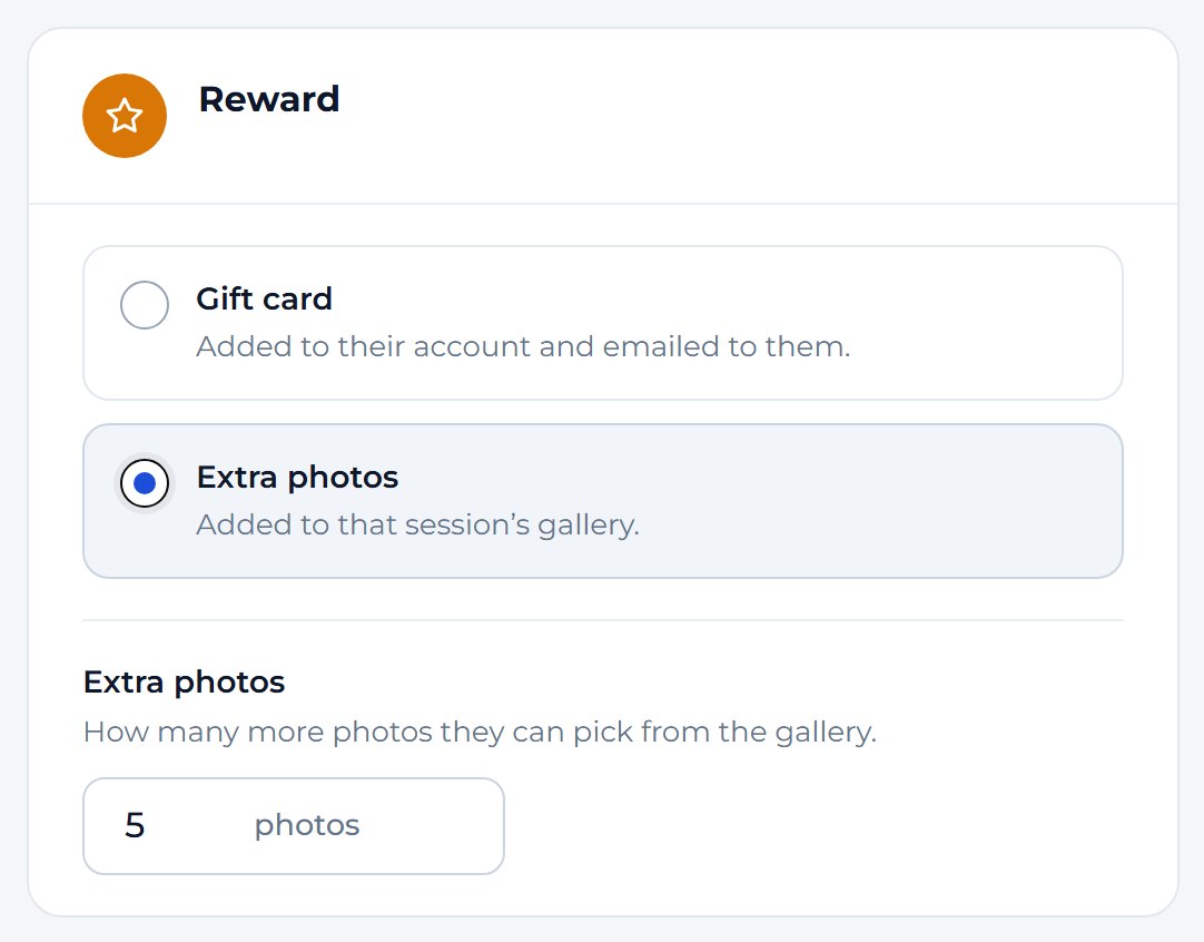 Under Reward, choose Extra photos.