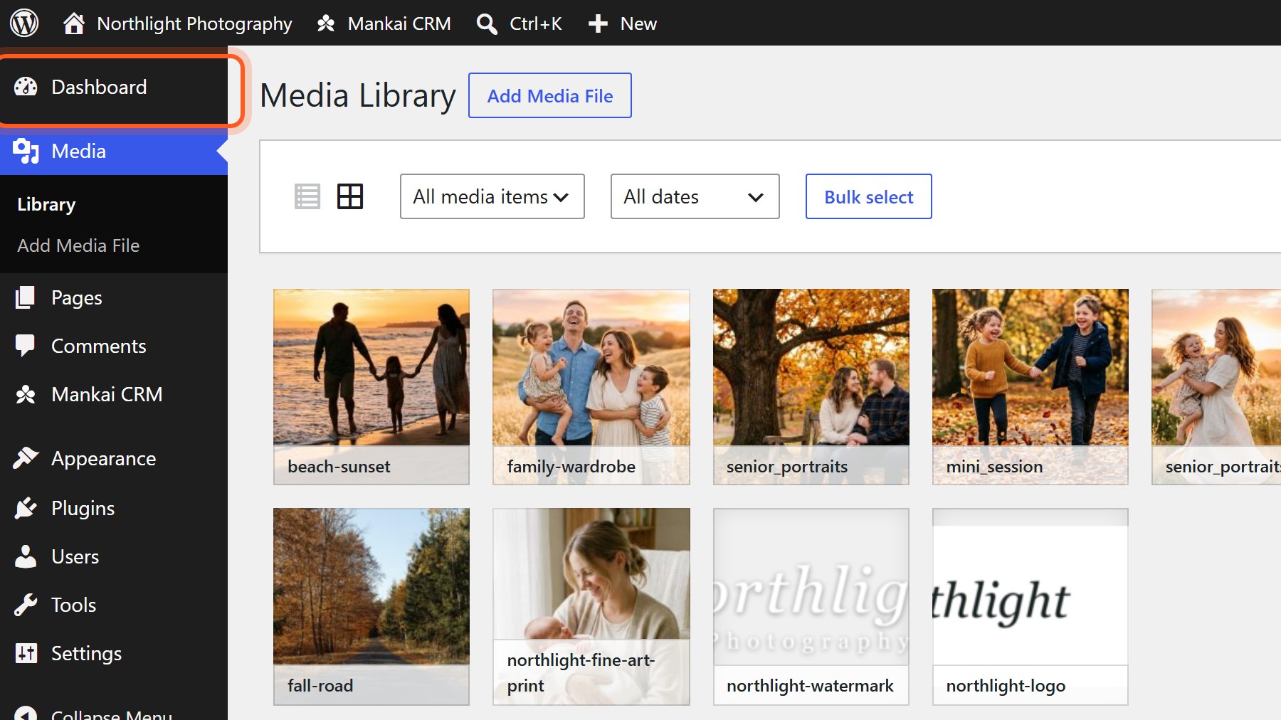 Sign in to WordPress and press Dashboard at the top of the menu.