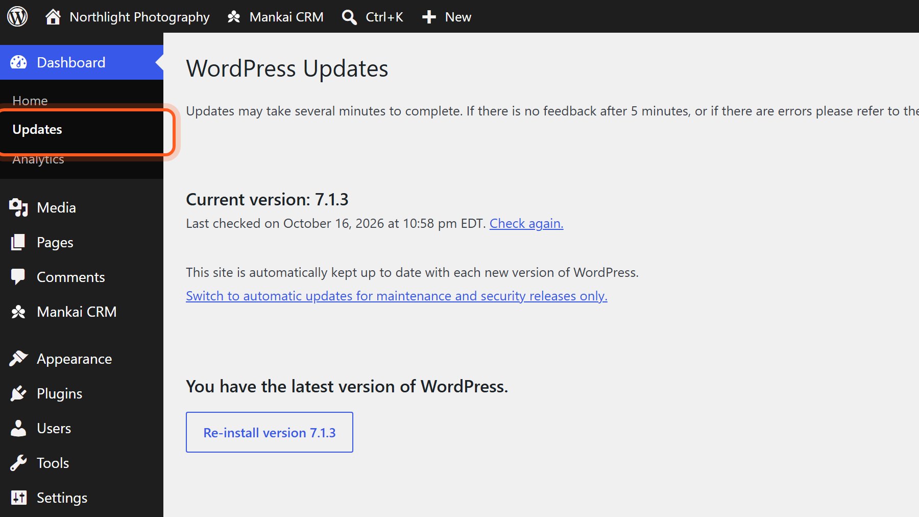 Press Updates, which is listed just under Dashboard.
