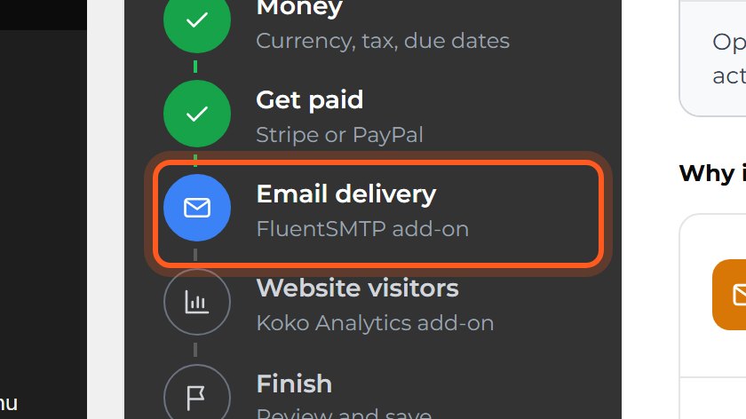 Email delivery is marked in the list on the left.
