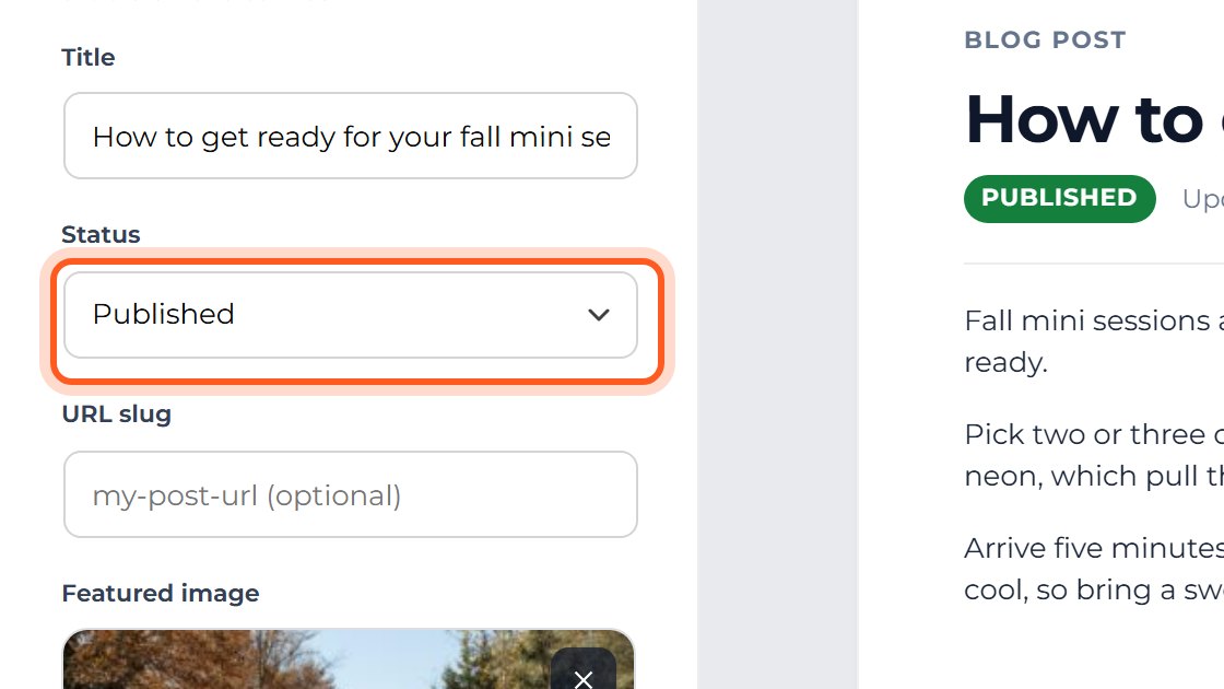 Open Status and choose Published.