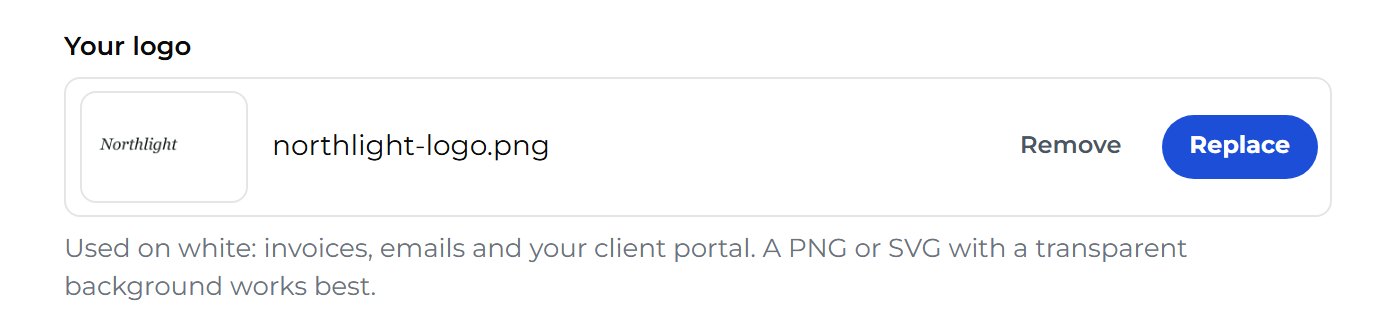 Your logo now shows in its box. Replace swaps it and Remove takes it out.
